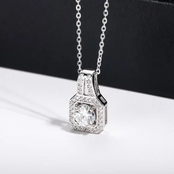 Certified 2ct. t.w. Moissanite Diamond Square Halo Pendant Necklace NEW - Picture 8 of 15